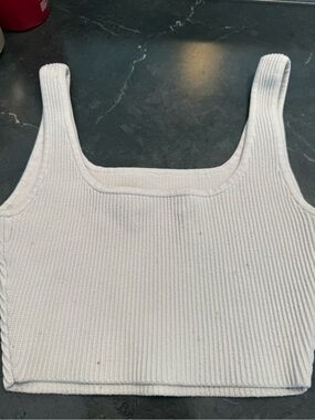 Babaton White Ribbed Square-Neck Crop Tank
